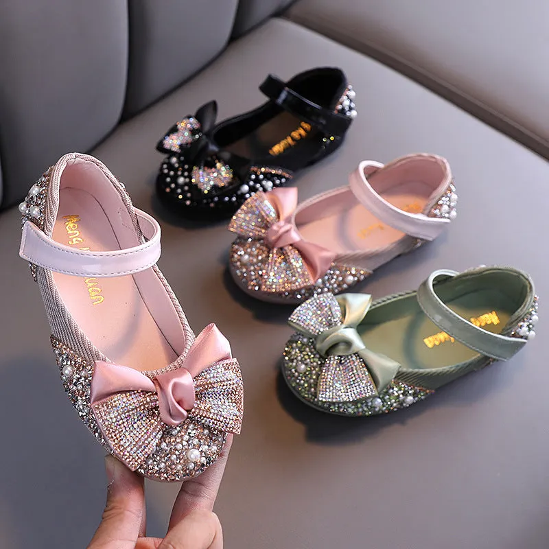 Girl Dress Shoes Bowknot Sequins Dance Performance Shoes