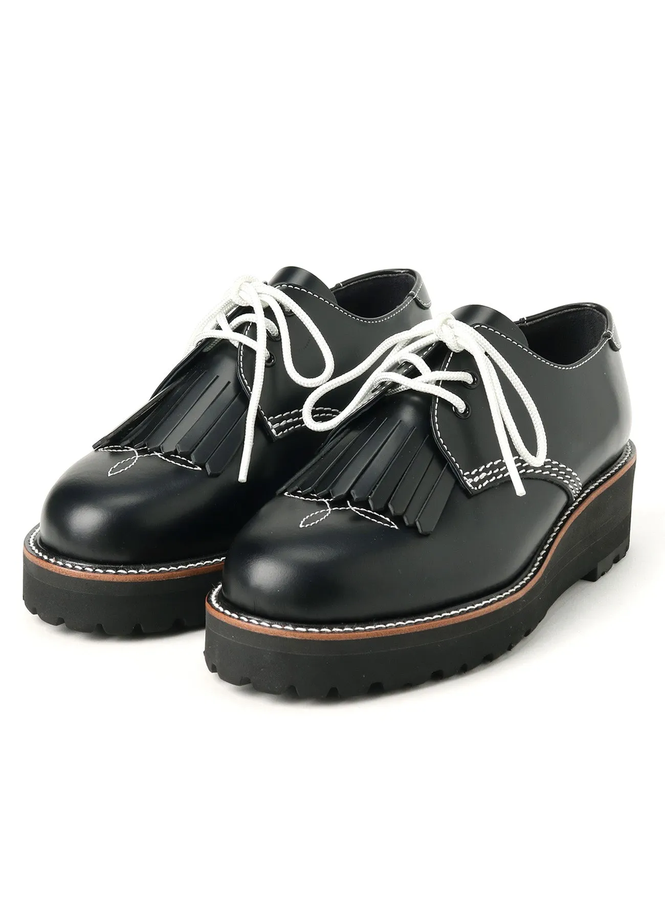 GLASS LEATHER FRINGE TONGUE SHOES