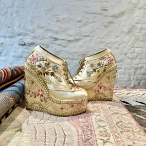 Gold Customizable Bridal Sneaker Wedges | Tiesta