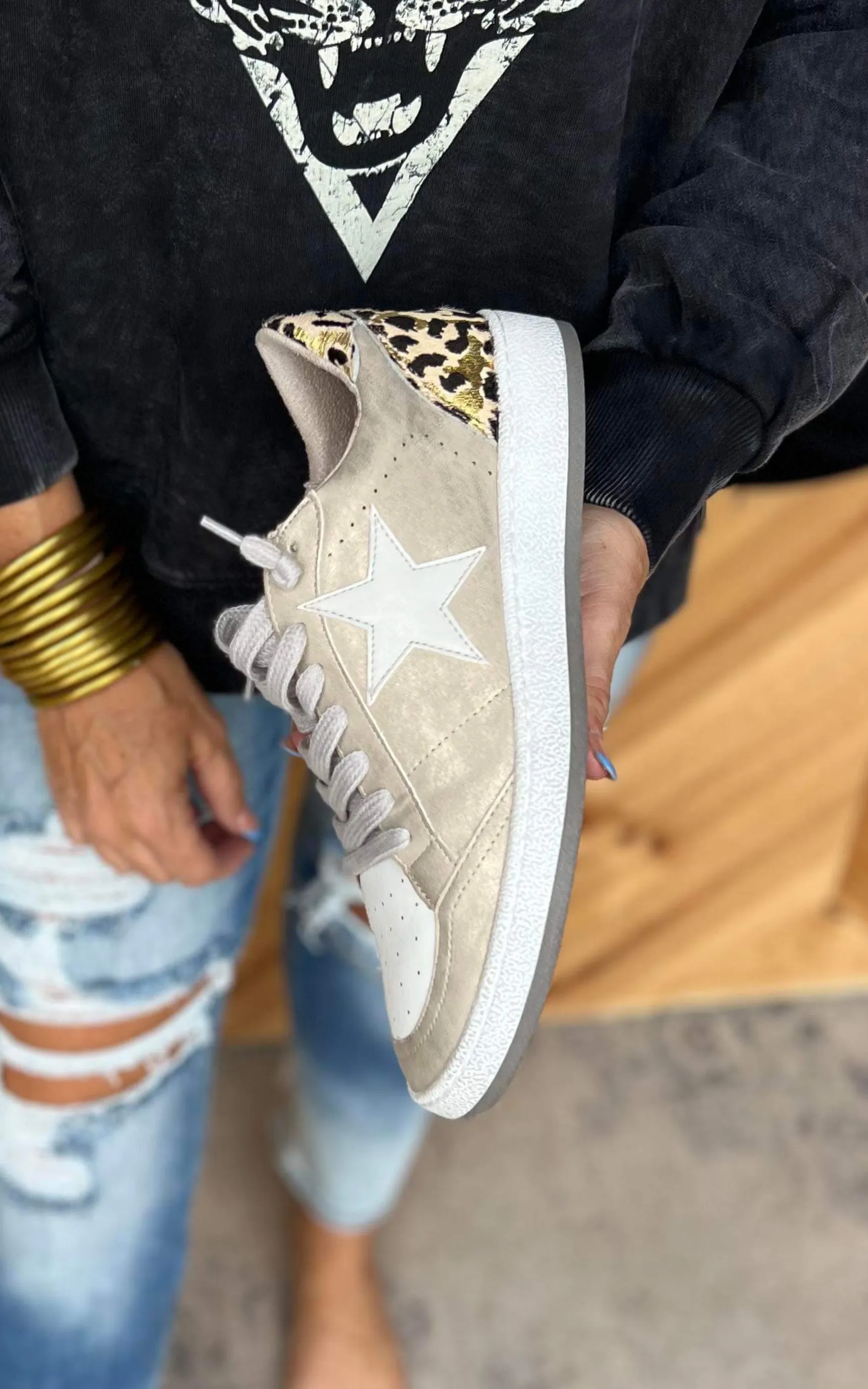 Gold Distressed Paz Sneaker - Shu Shop