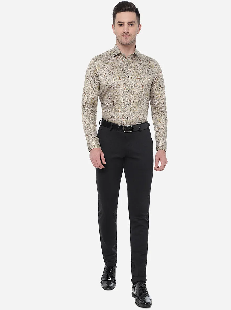 Golden Beige Printed Slim Fit Party Wear Shirt | JB Studio