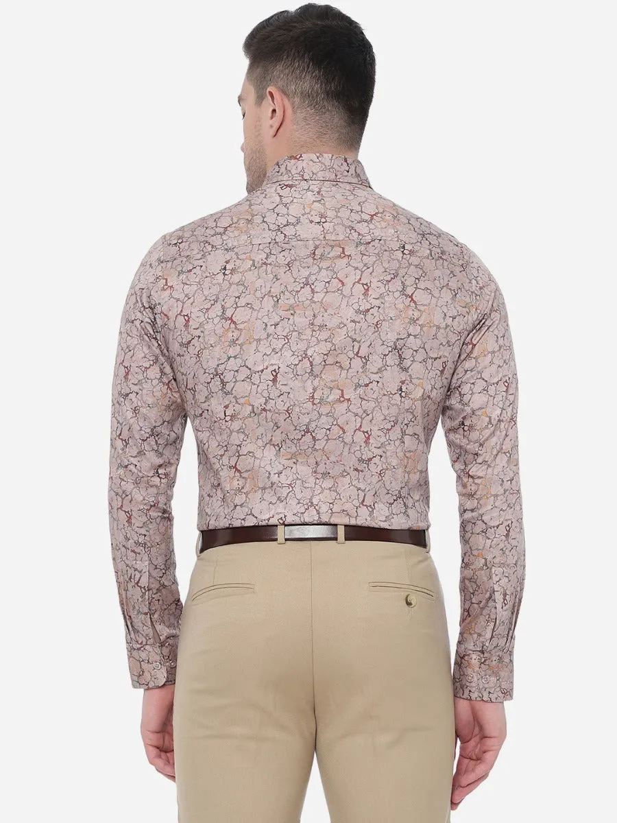 Grey & Pink Printed Slim Fit Party Wear Shirt | JB Studio