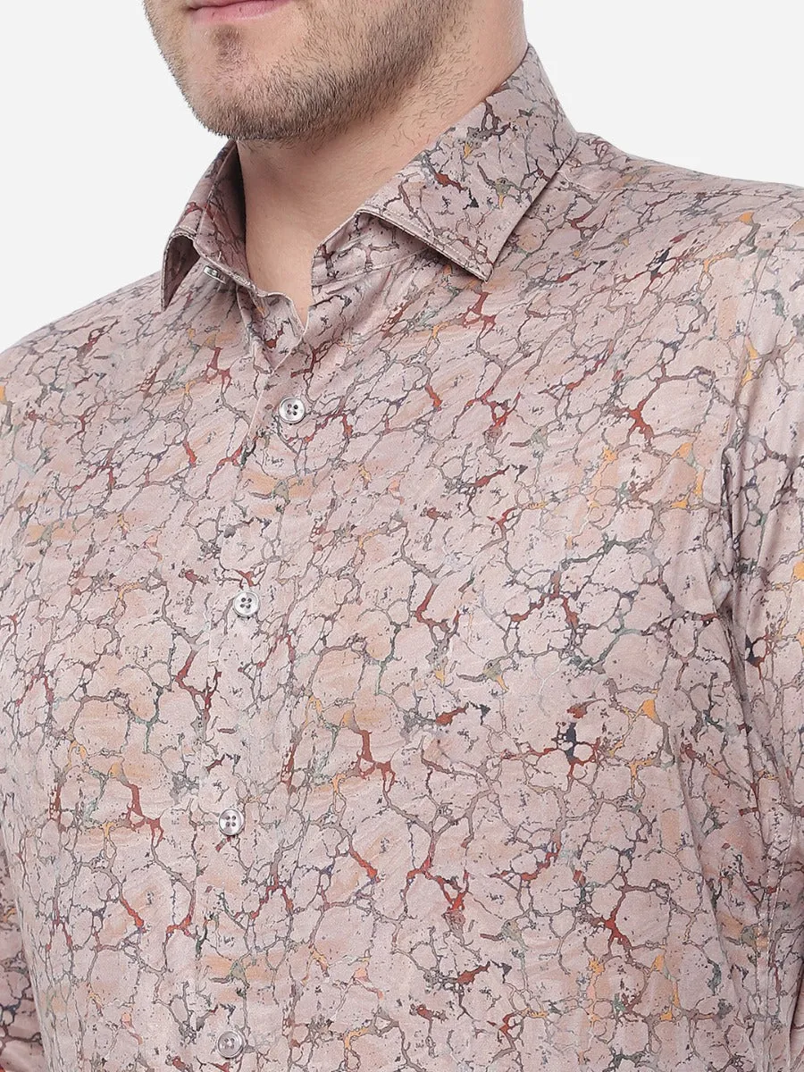 Grey & Pink Printed Slim Fit Party Wear Shirt | JB Studio