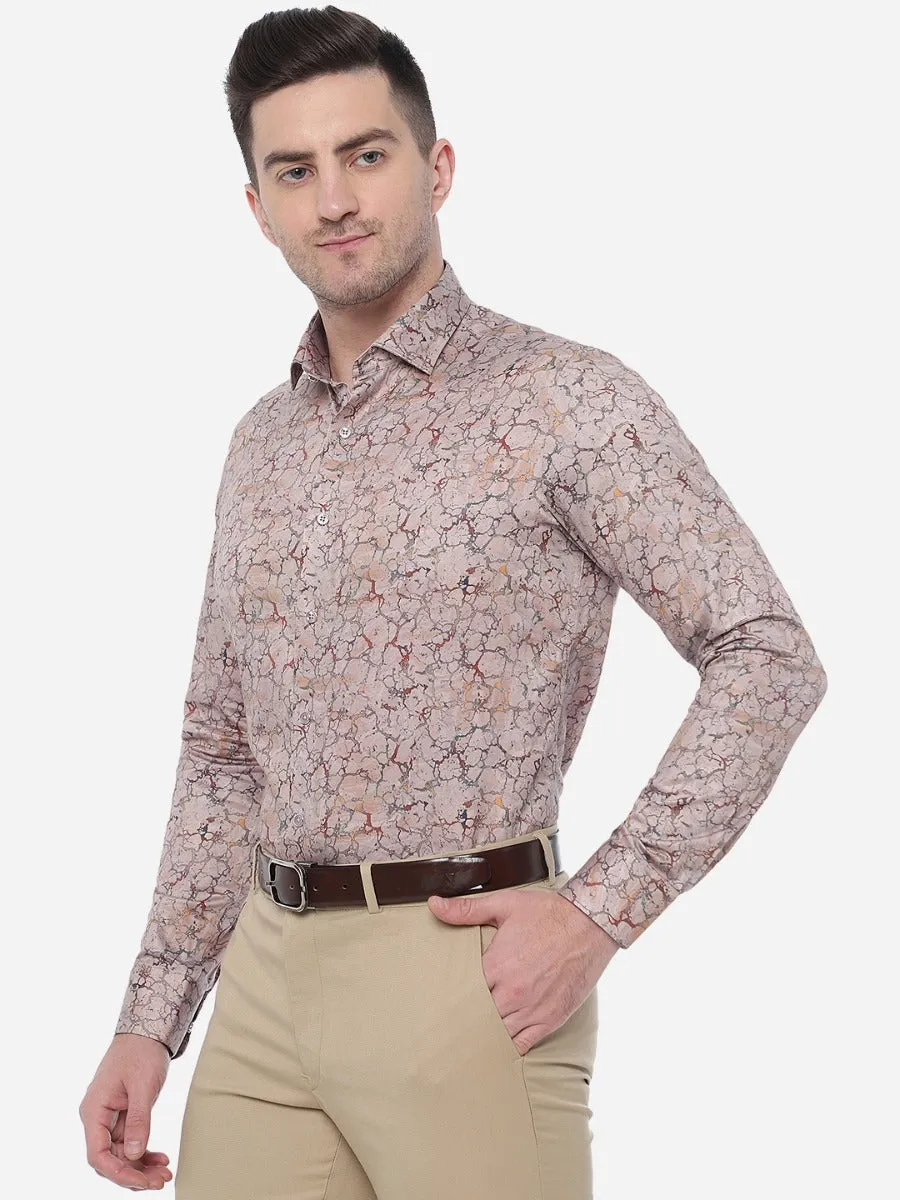 Grey & Pink Printed Slim Fit Party Wear Shirt | JB Studio