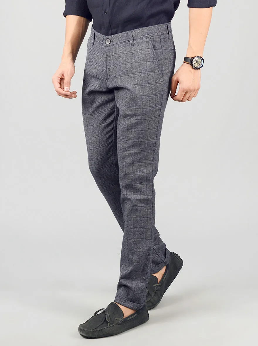 Grey Checked Slim Fit Casual Trouser | Greenfibre