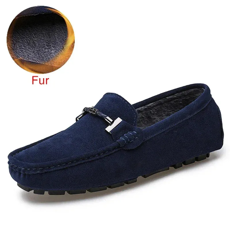 Handmade Men Loafers Luxury Genuine Leather Casual Shoes Comfortable Soft Driving Shoes Warm Fur Plus Office Moccasins v2