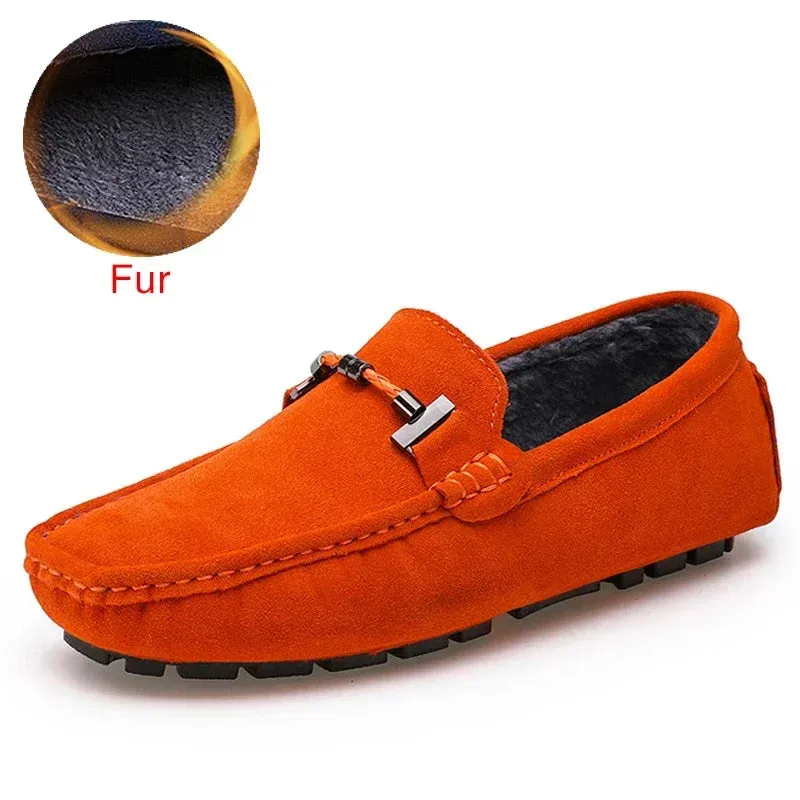 Handmade Men Loafers Luxury Genuine Leather Casual Shoes Comfortable Soft Driving Shoes Warm Fur Plus Office Moccasins v2