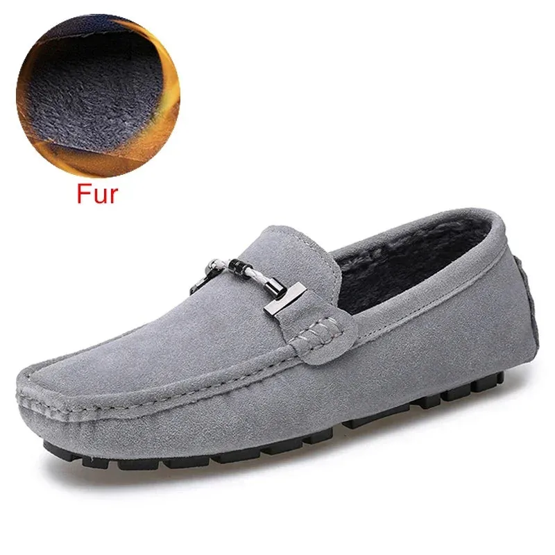 Handmade Men Loafers Luxury Genuine Leather Casual Shoes Comfortable Soft Driving Shoes Warm Fur Plus Office Moccasins v2