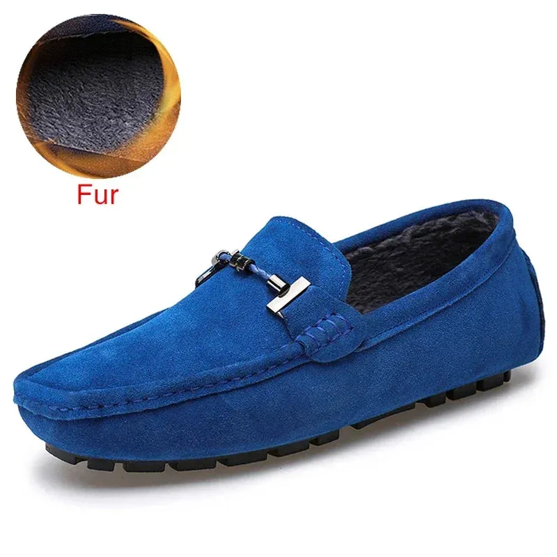 Handmade Men Loafers Luxury Genuine Leather Casual Shoes Comfortable Soft Driving Shoes Warm Fur Plus Office Moccasins v2