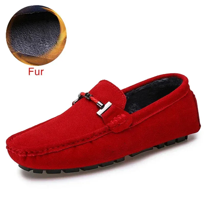 Handmade Men Loafers Luxury Genuine Leather Casual Shoes Comfortable Soft Driving Shoes Warm Fur Plus Office Moccasins v2