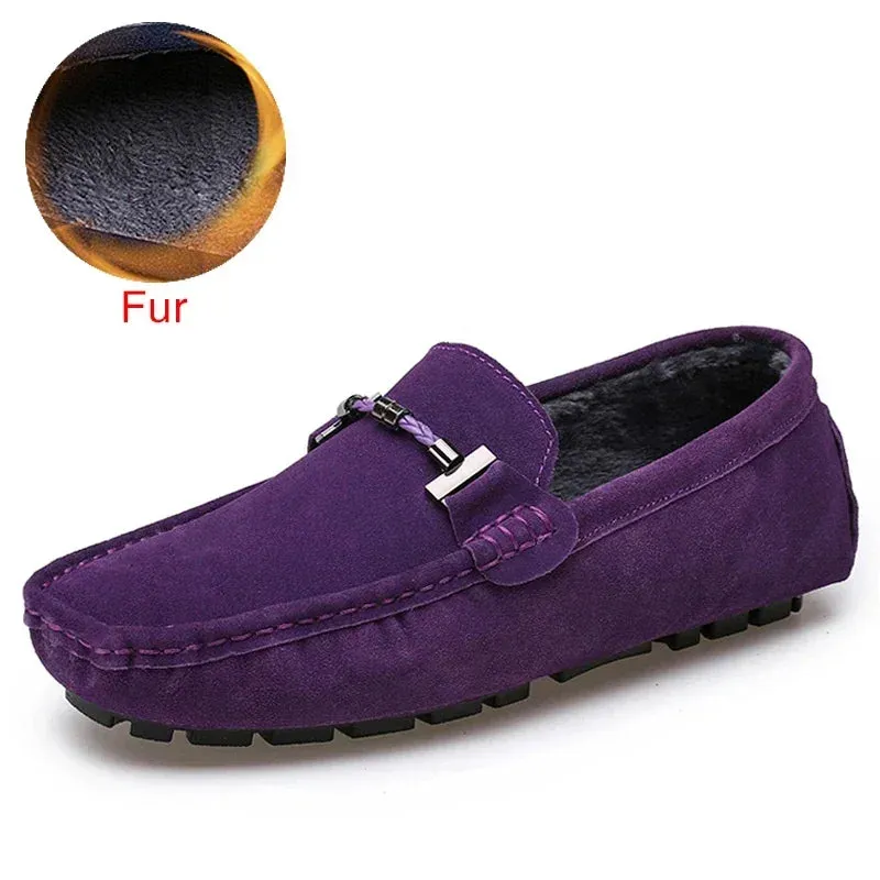 Handmade Men Loafers Luxury Genuine Leather Casual Shoes Comfortable Soft Driving Shoes Warm Fur Plus Office Moccasins v2