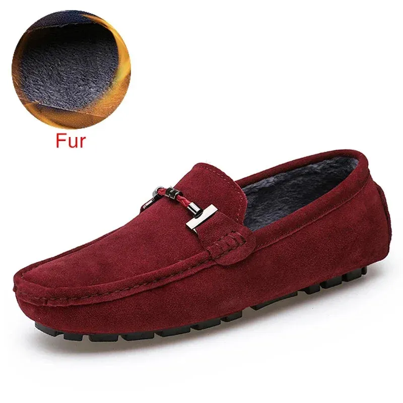 Handmade Men Loafers Luxury Genuine Leather Casual Shoes Comfortable Soft Driving Shoes Warm Fur Plus Office Moccasins v2