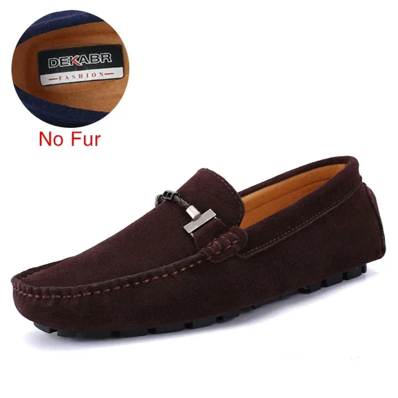 Handmade Men Loafers Luxury Genuine Leather Casual Shoes Comfortable Soft Driving Shoes Warm Fur Plus Office Moccasins