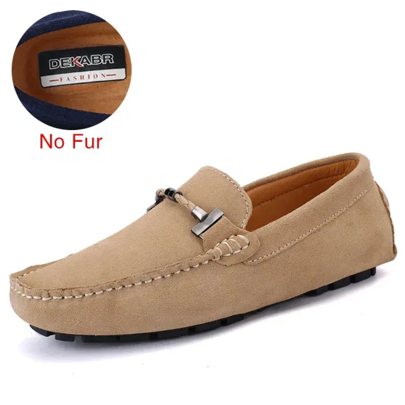 Handmade Men Loafers Luxury Genuine Leather Casual Shoes Comfortable Soft Driving Shoes Warm Fur Plus Office Moccasins