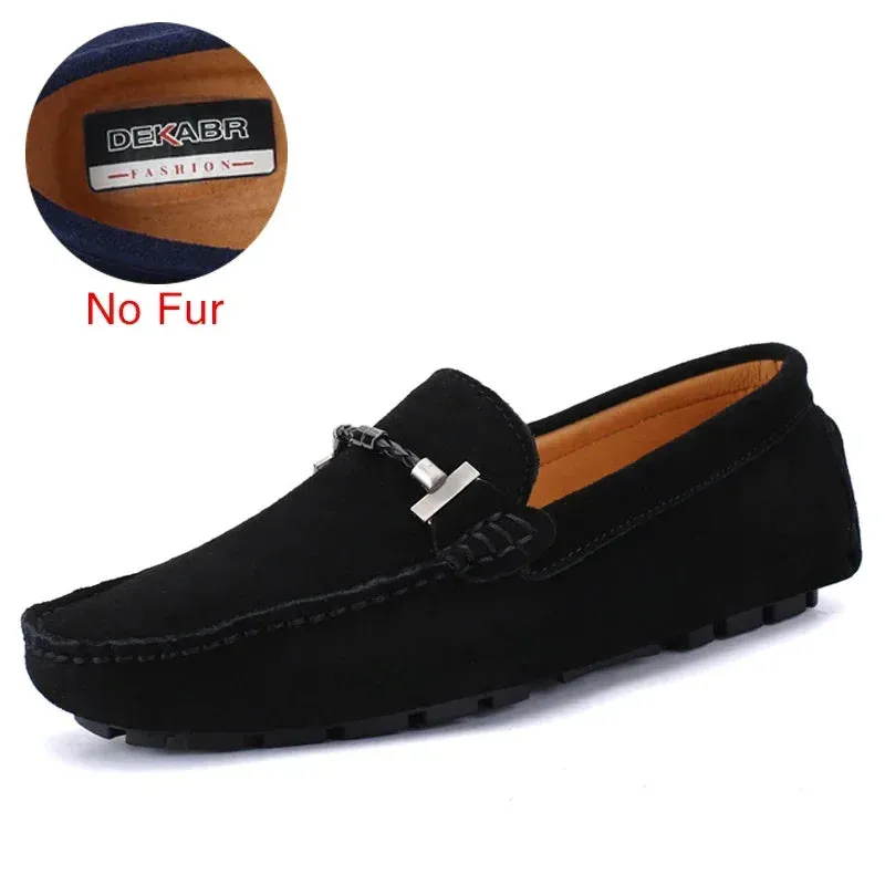 Handmade Men Loafers Luxury Genuine Leather Casual Shoes Comfortable Soft Driving Shoes Warm Fur Plus Office Moccasins