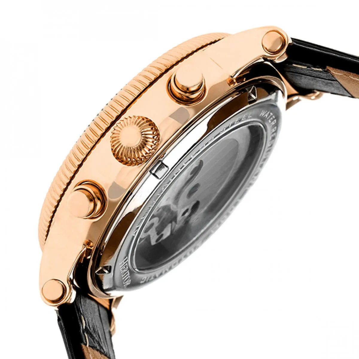 Heritor Automatic Winston Semi-Skeleton Leather-Band Watch - Rose Gold/Black