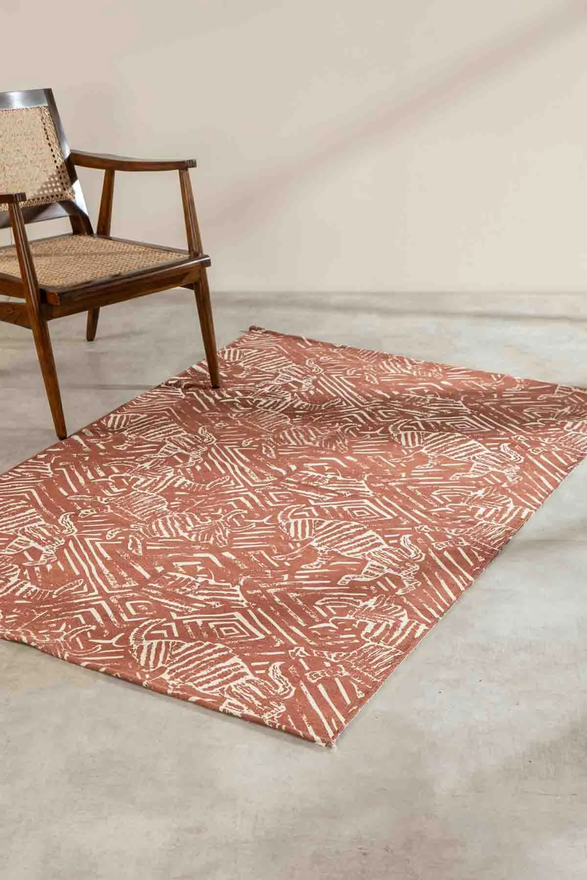 Hidden Bull Printed Rug (Madder Red)