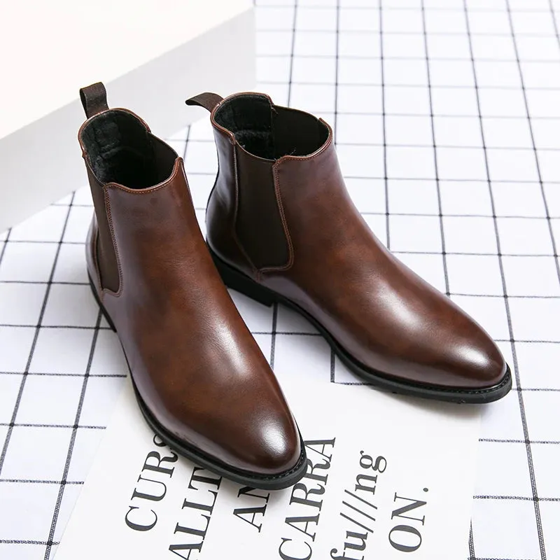 Ilooove New Chelsea Boots Men Shoes PU Brown Fashion Versatile Business Casual British Style Street Party Wear Classic Ankle Boots