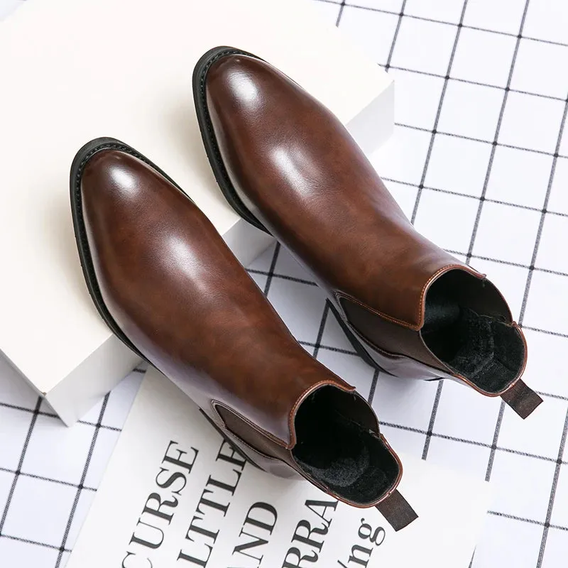 Ilooove New Chelsea Boots Men Shoes PU Brown Fashion Versatile Business Casual British Style Street Party Wear Classic Ankle Boots