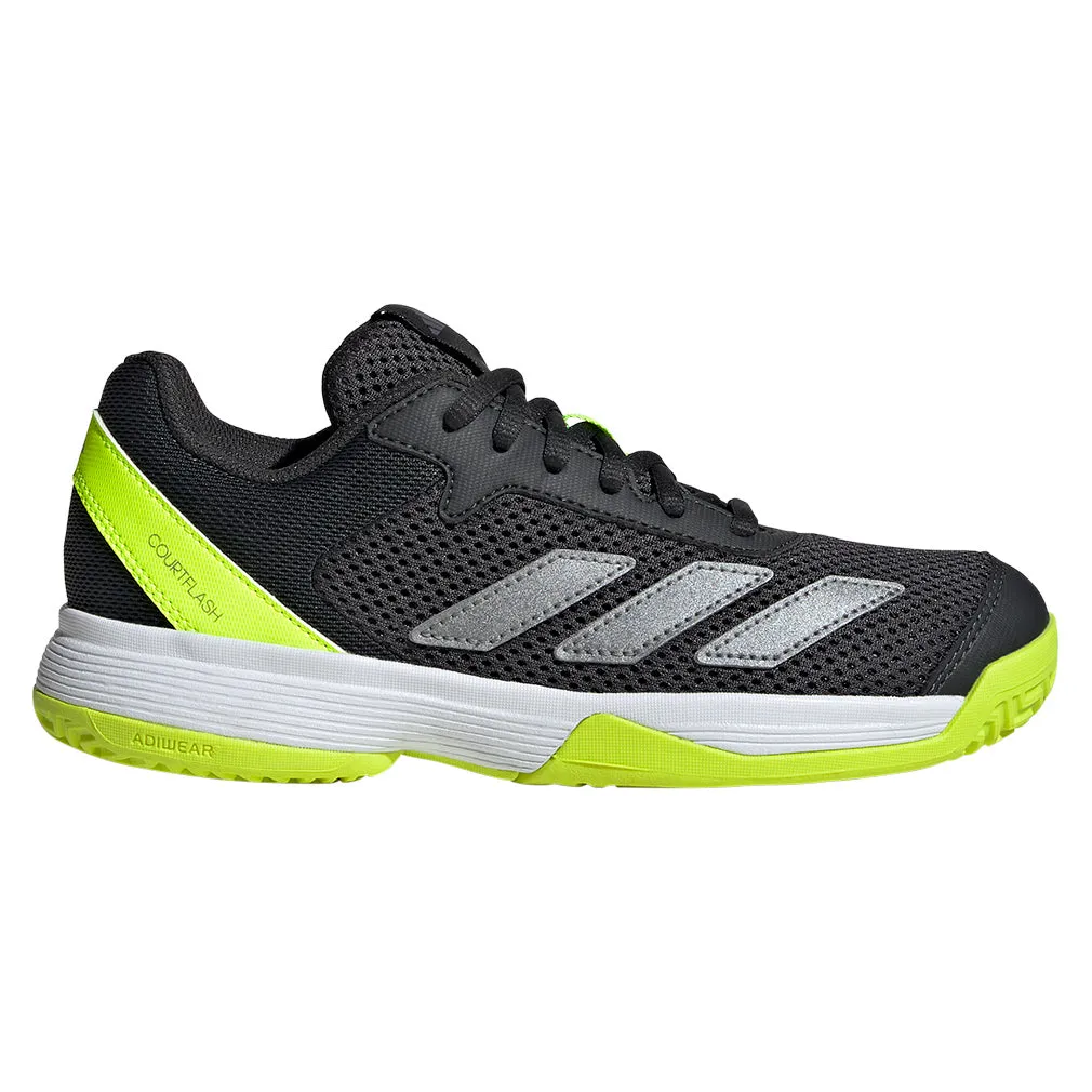 Junior`s Courtflash Tennis Shoes Carbon and Lucid Lemon