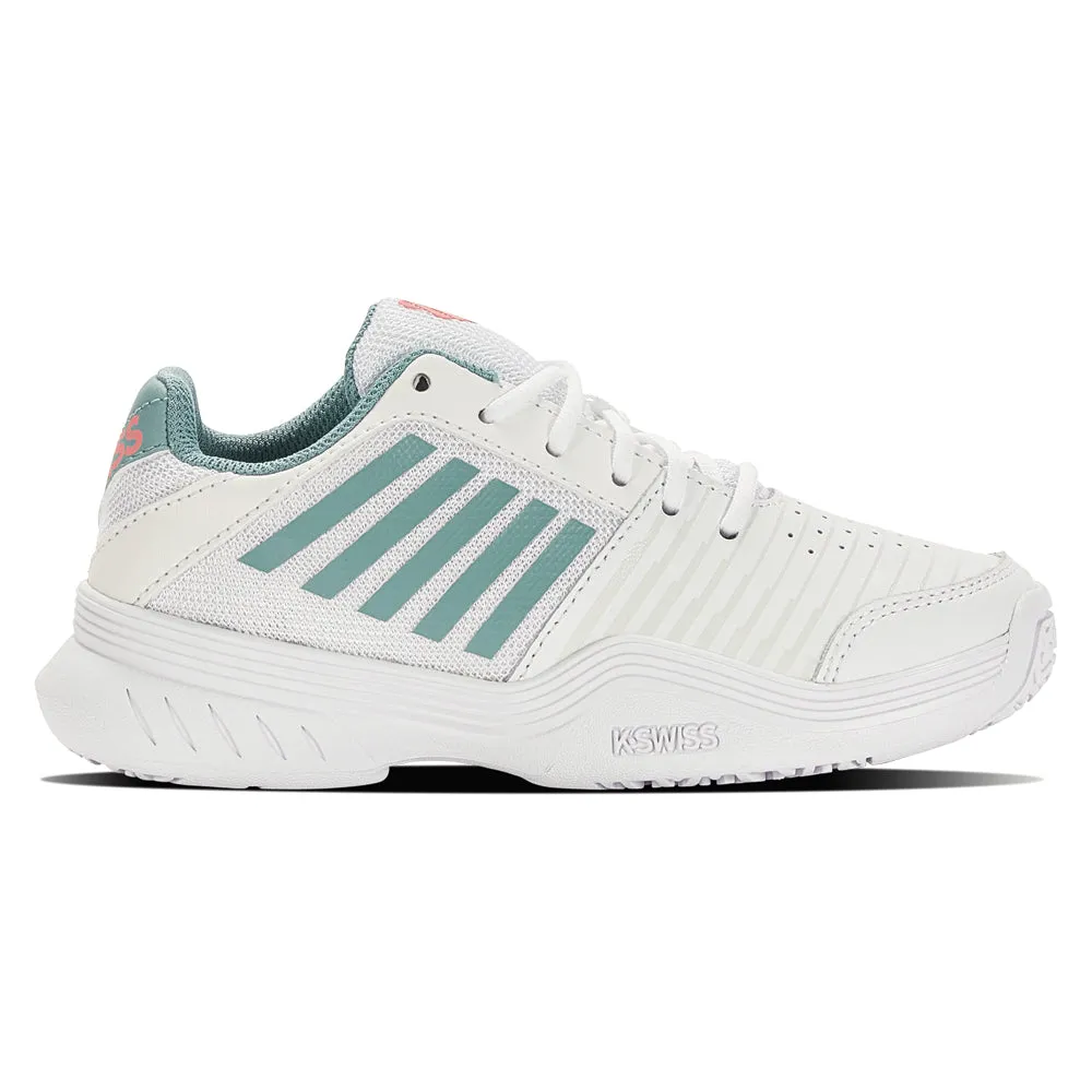 K-Swiss Court Express Omni Tennis Shoes (Girls) - White/Nile Blue/Desert Flower