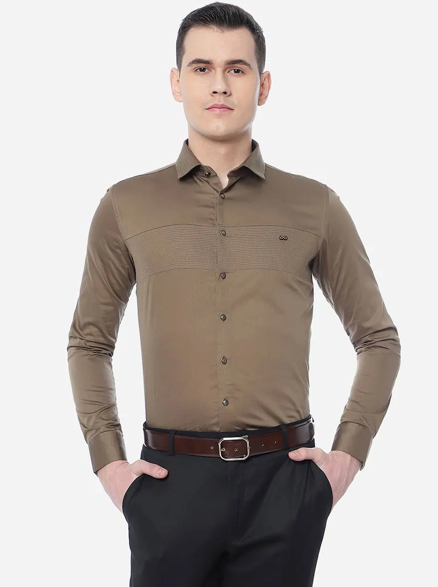 Khaki Solid Slim Fit Party Wear Shirt | JB Studio