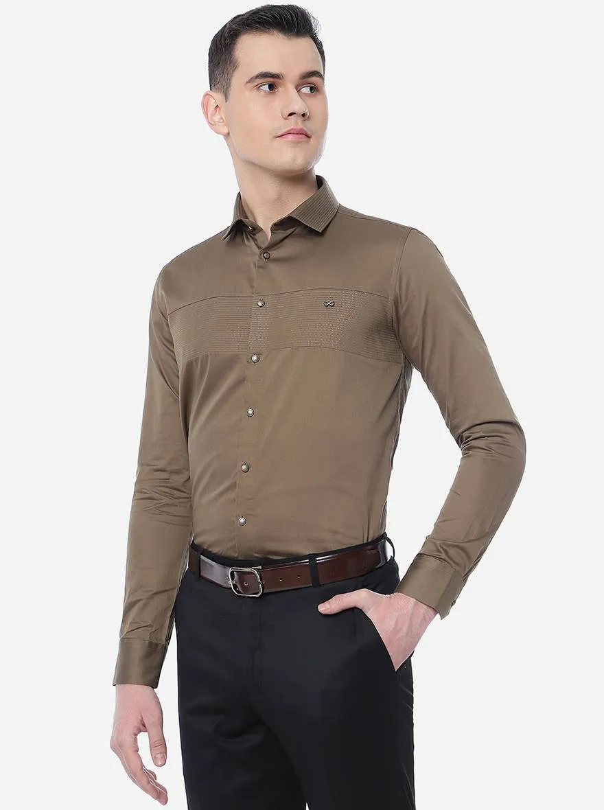 Khaki Solid Slim Fit Party Wear Shirt | JB Studio