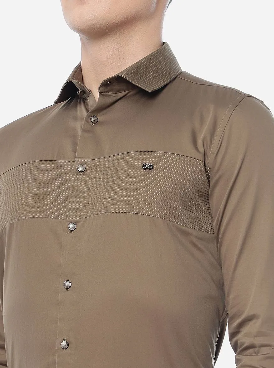 Khaki Solid Slim Fit Party Wear Shirt | JB Studio