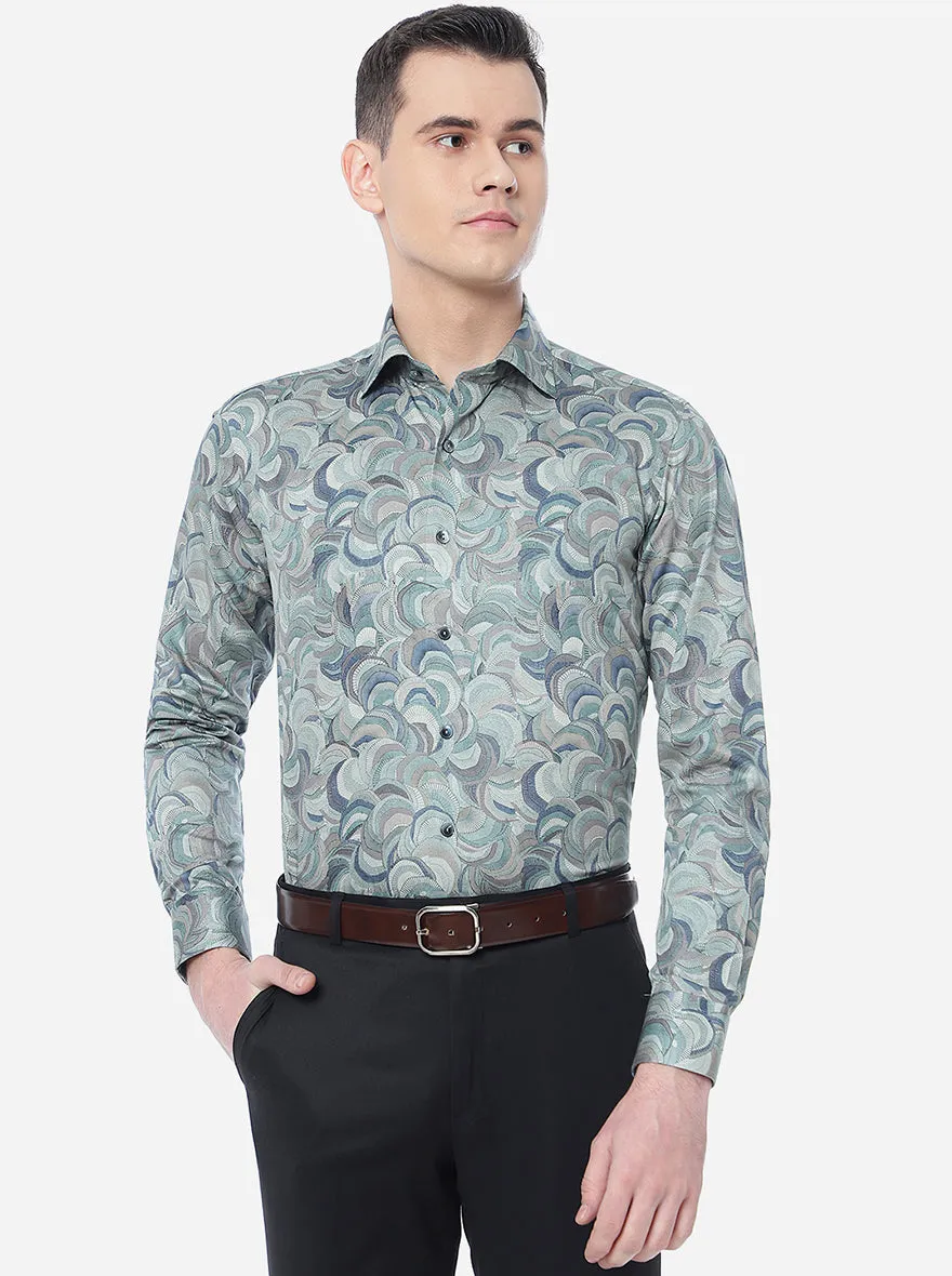 Light Green Printed Slim Fit Party Wear Shirt | Wyre