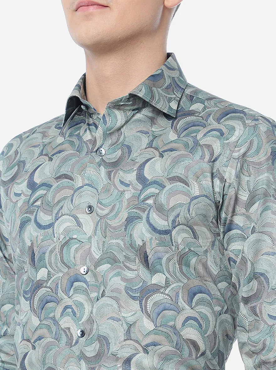 Light Green Printed Slim Fit Party Wear Shirt | Wyre