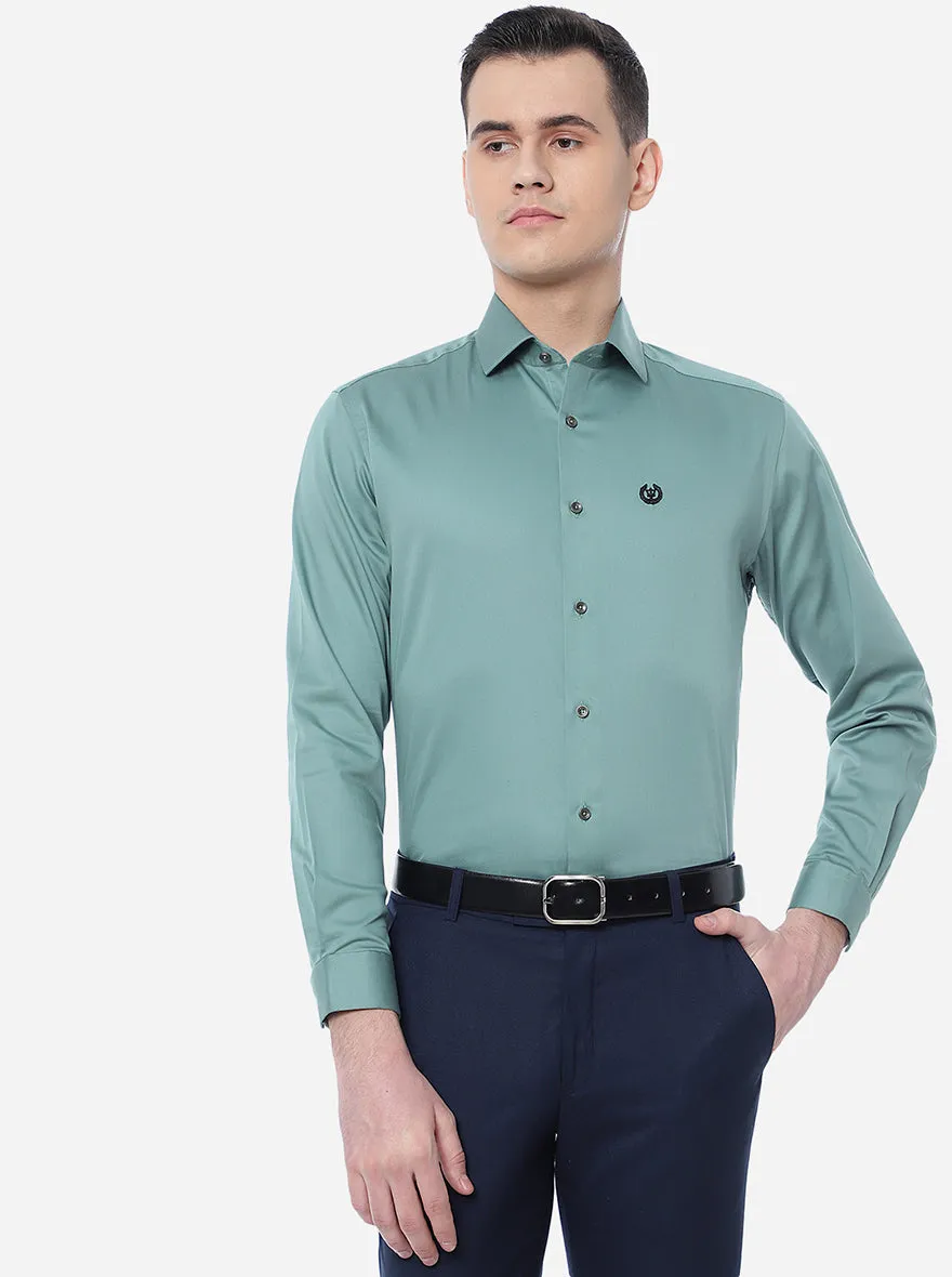 Light Green Solid Slim Fit Party Wear Shirt | Greenfibre