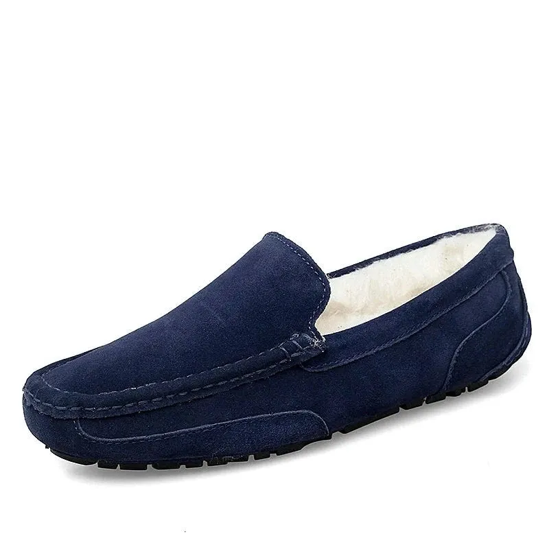 Men Loafers Shoes Warm Soft Genuine Leather Business Men Moccasins Shoes Breathable Slip on Driving Shoes Size 38-47