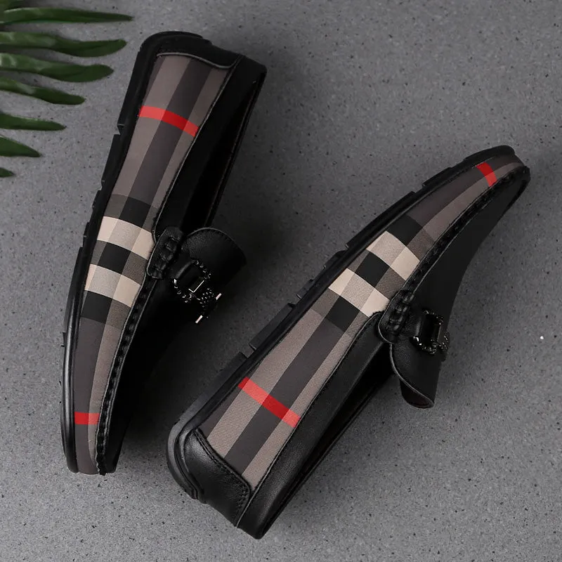 Men's British Black Plaid Driving Moccasins