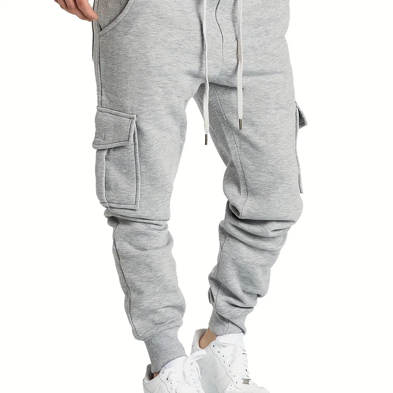 Men's Fleece Cargo Jogger Pants - Soft, Warm, Loose-Fit, Flap Pocket, Drawstring Waist, Trendy Design, Perfect for Winter Work and Casual Wear