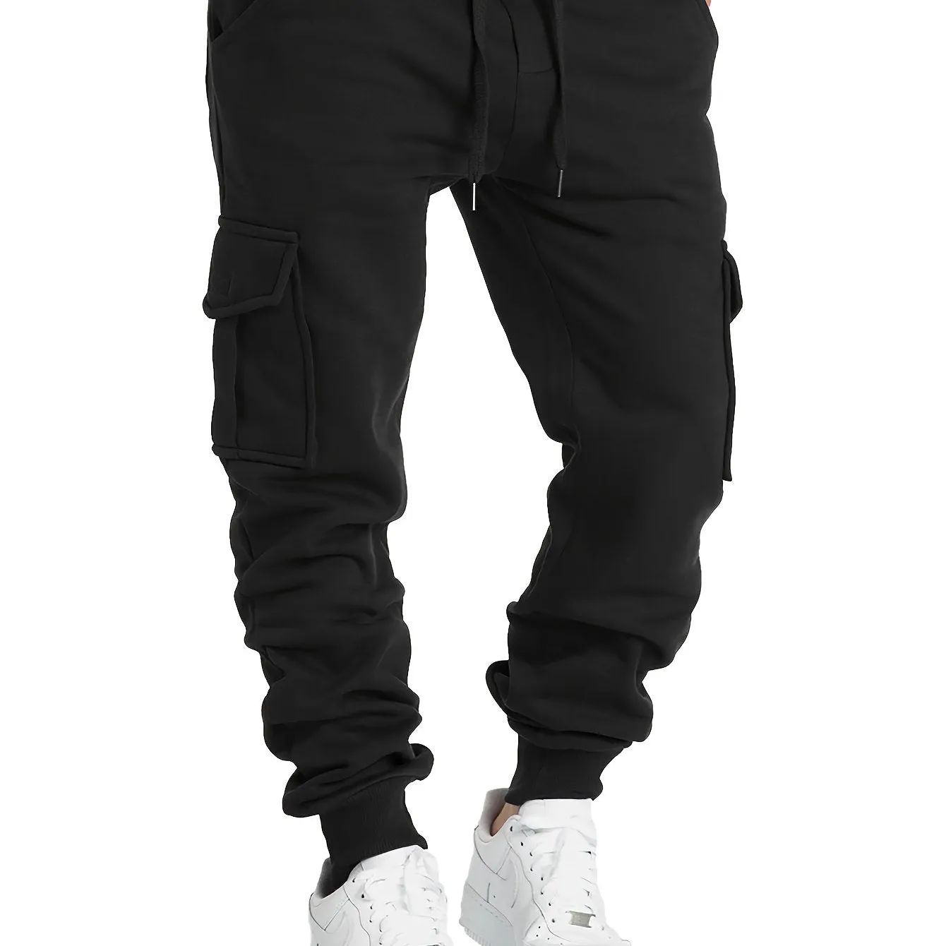 Men's Fleece Cargo Jogger Pants - Soft, Warm, Loose-Fit, Flap Pocket, Drawstring Waist, Trendy Design, Perfect for Winter Work and Casual Wear