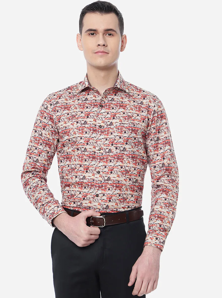 Orange Printed Slim Fit Party Wear Shirt | Greenfibre