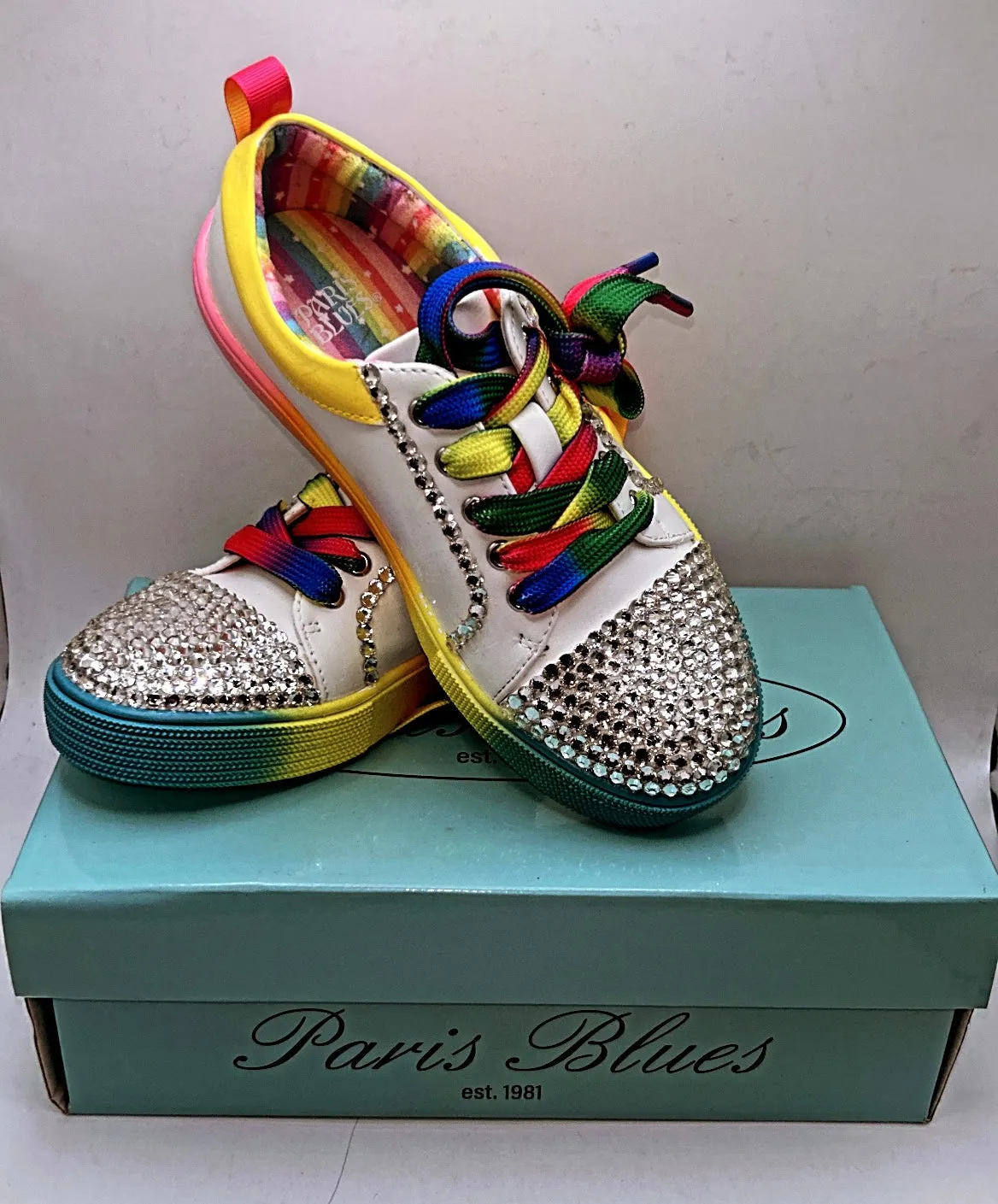 Paris Blues White/Rainbow with Bedazzle Tennis Shoes