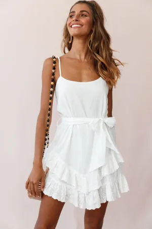 Petrie Ruffle Detail Waist Tie Dress White