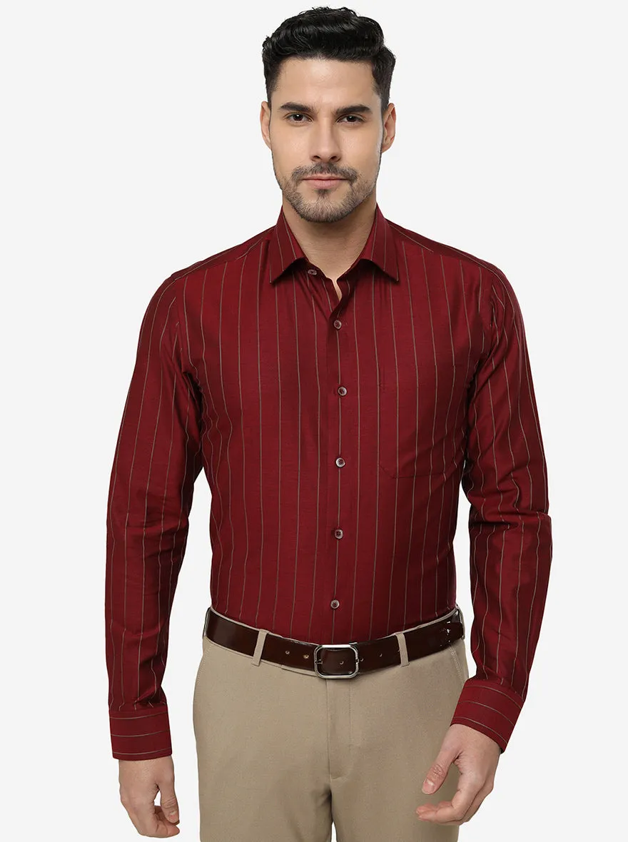 Red Striped Slim Fit Formal Shirt | JadeBlue