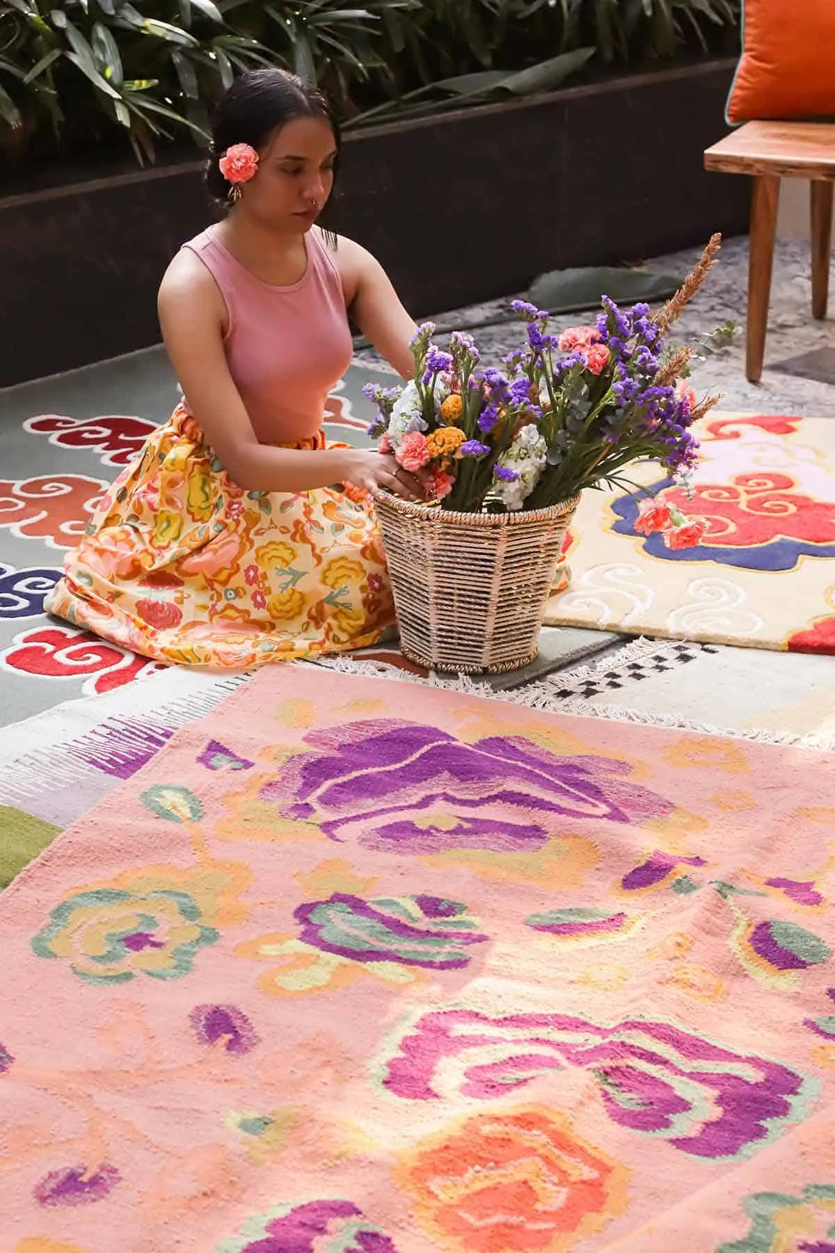 Rose Bagh Woven Rug (Pink Blush)