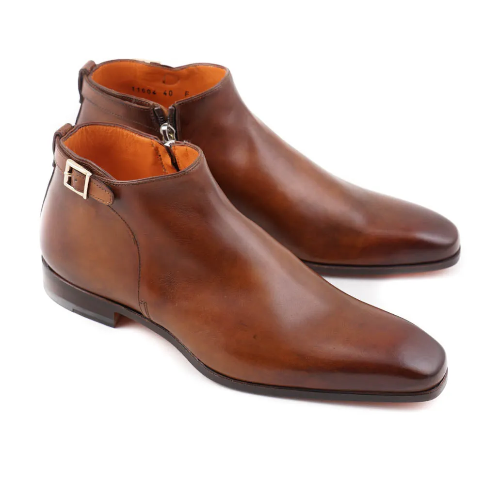 Santoni Brown Ankle Boots with Buckle Detail