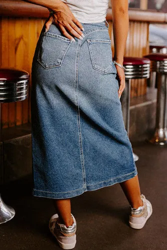 Slit Front Denim Skirt