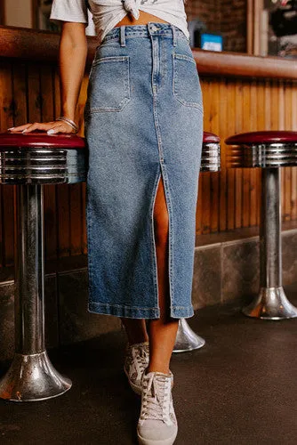 Slit Front Denim Skirt