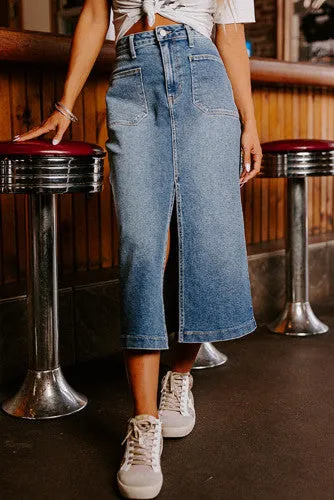 Slit Front Denim Skirt