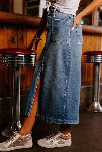 Slit Front Denim Skirt