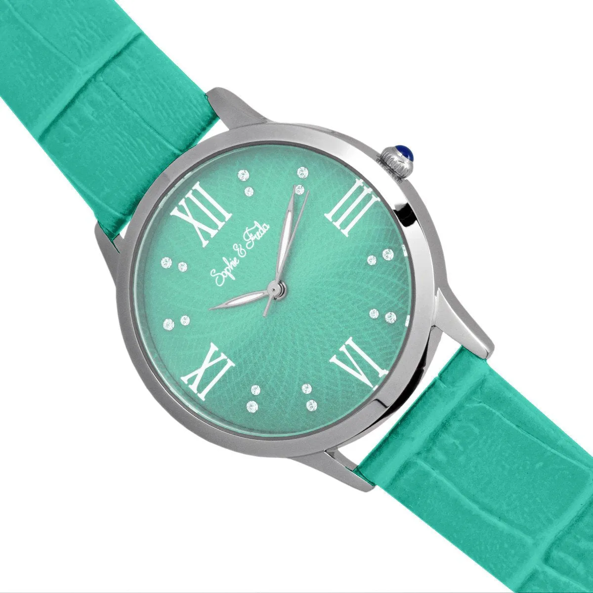 Sophie & Freda Sonoma Leather-Band Watch w/Swarovski Crystals