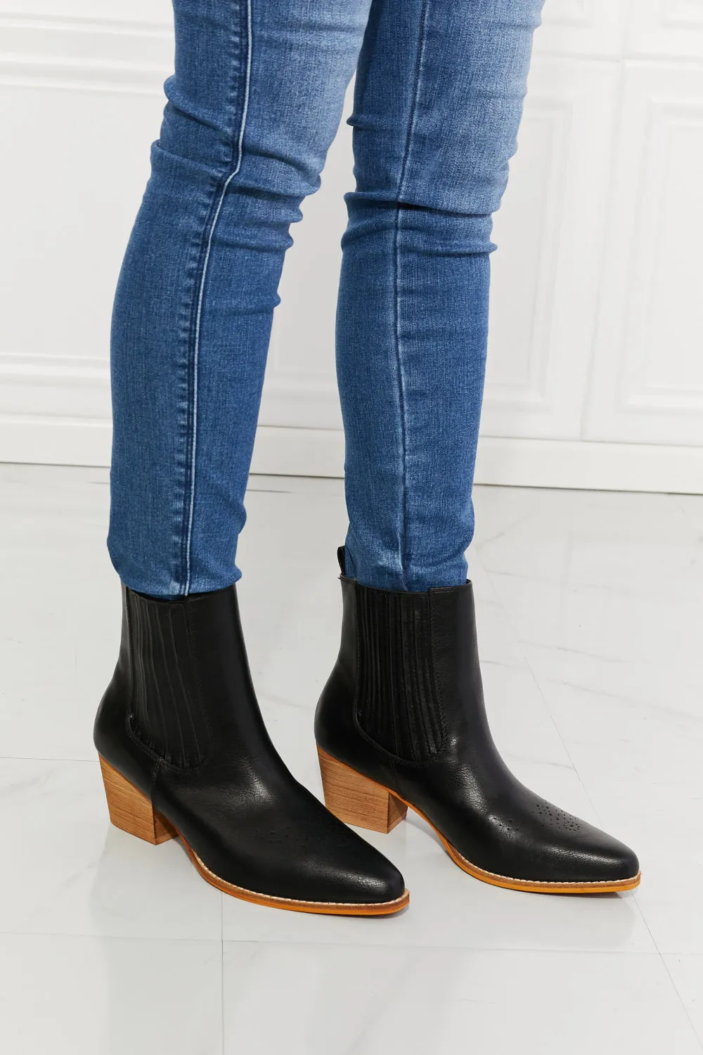 Stacked Heel Chelsea Boot in Black