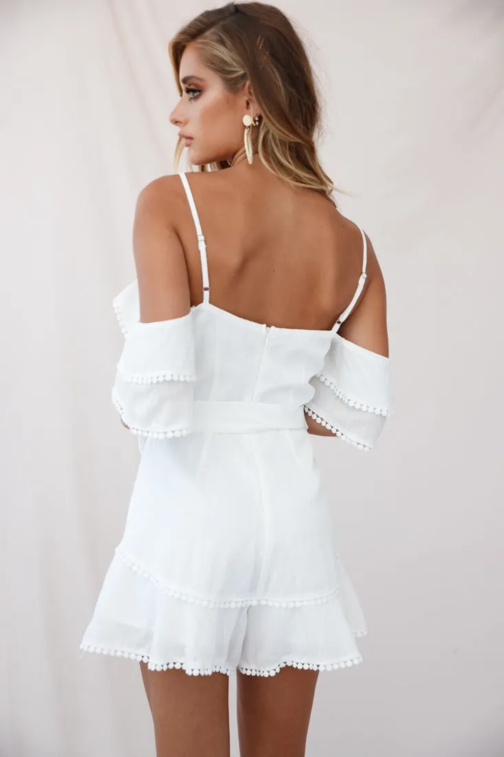 Sugar Sugar Off-Shoulder Trim Detail Romper White