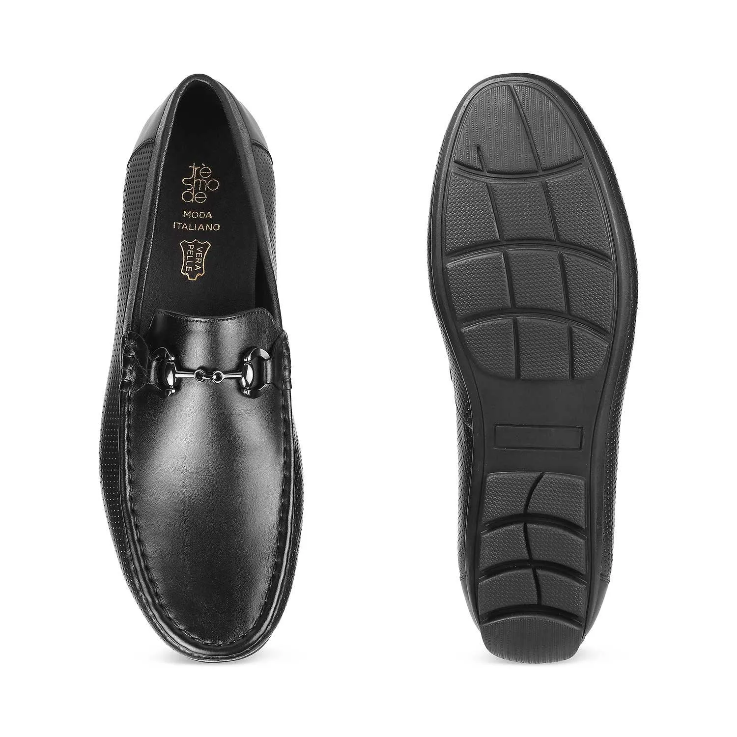 The Otterdam Black Men's Leather Driving Loafers