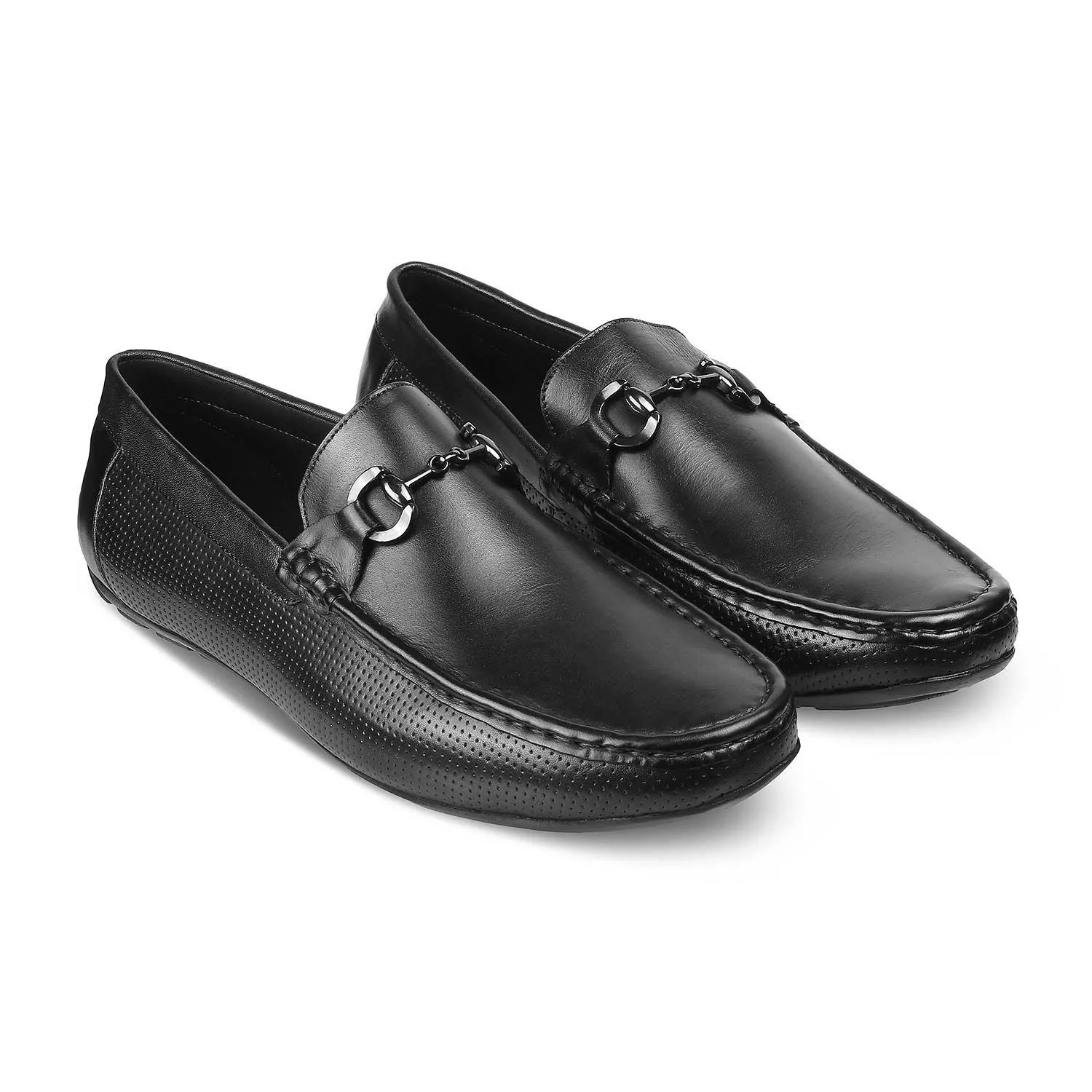 The Otterdam Black Men's Leather Driving Loafers